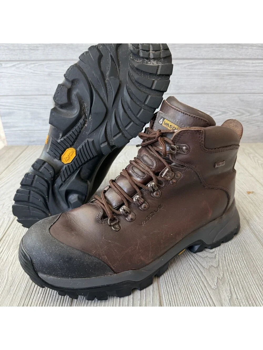 Vasque Mens Hiking Boots 12 Wide Gore-Tex Leather Vibram Waterproof Brown Trail